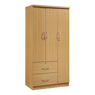3-Door 36&amp;quot; Wide Armoire With 2-Drawers, Clothing Rod And 3-Shelves ... intended for 3-Door 36&amp;quot; Wide Armoire With 2-Drawers, Clothing Rod And 3-Shelves, Beech
