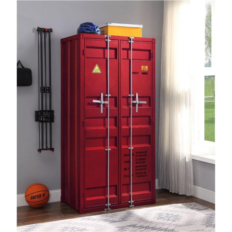 37919 Acme Furniture Cargo - Red Bedroom Furniture Red Wardrobe inside Acme Cargo Wardrobe With 1 Door, Red