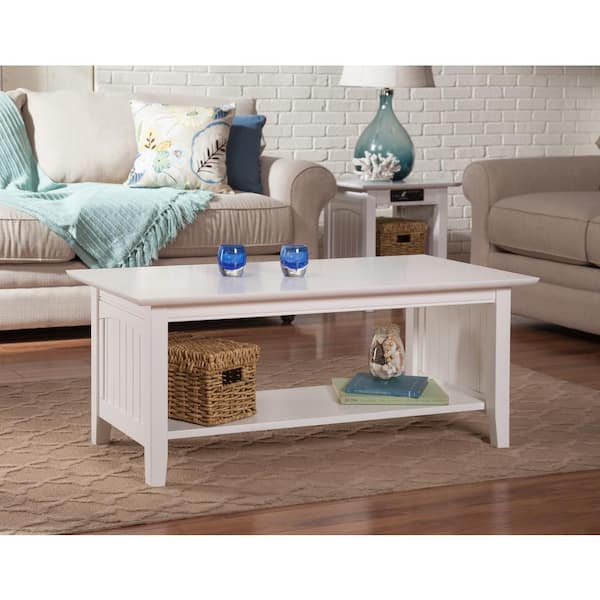 Afi Nantucket 44 In. White Large Rectangle Wood Coffee Table With Shelf ... intended for Choosing the Right Finish Decoding the AFI Nantucket White Coffee Table