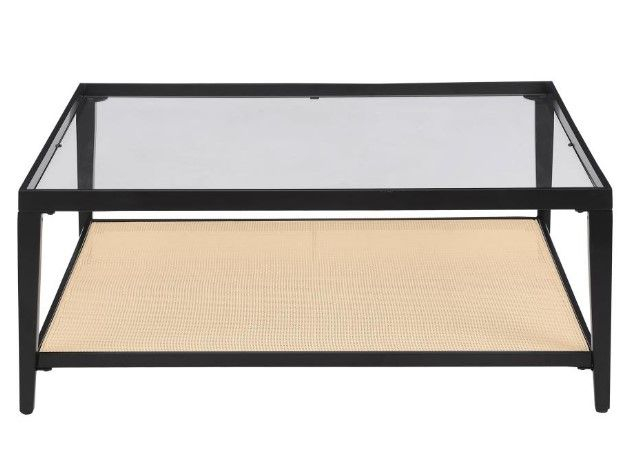 Amherst Glass Top Metal With Cane Shelf Coffee Table Black regarding Amherst Glass Top Metal With Cane Shelf Coffee Table Black