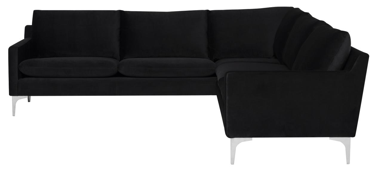 Anders Sectional Sofa In Black Fabric With Silver Legs (Hgsc680) By ... pertaining to Anders Reversible Sectional, Black Velour Seat/Black Matt Legs