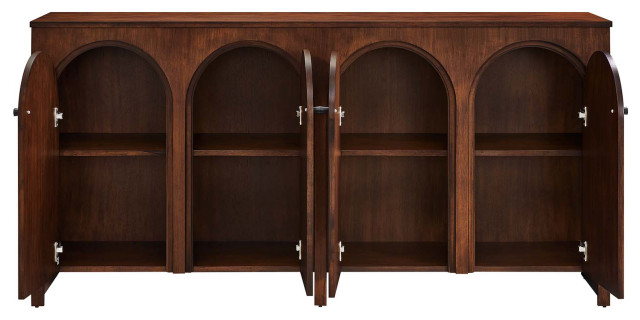 Appia Wood Grain 4-Door Sideboard Storage Cabinet - Walnut ... with regard to Appia 3-Door Arched Door Sideboard Storage Cabinet - Walnut