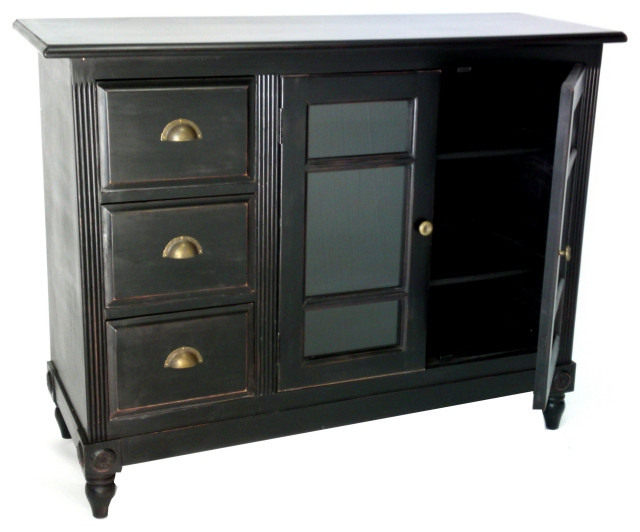 Benzara Bm213465 Wooden Accent Cabinet With 3 Drawers And 2 Glass Doors ... within Black Beauty An Exploration of the Benzara BM160236&amp;amp;#039;s Aesthetic Appeal