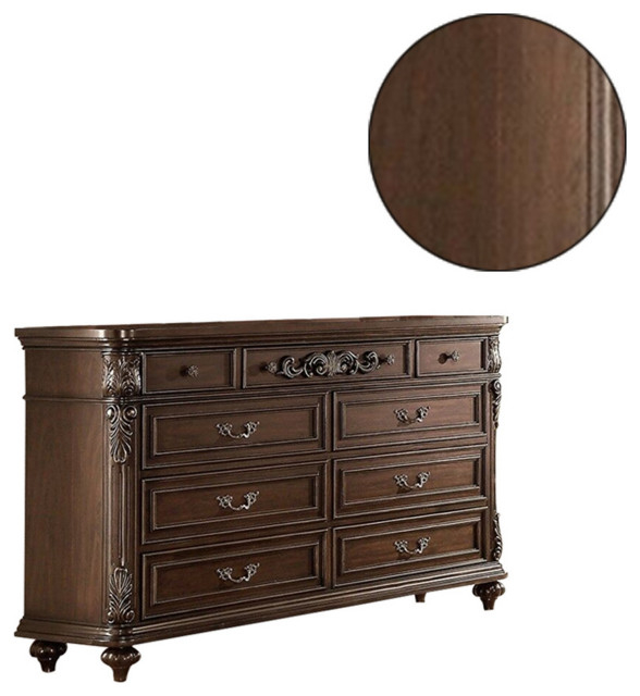 Benzara Bm232910 9 Drawers Wooden Dresser With Molded Details, Brown ... with regard to Benzara Bm233807 60 Inches 3 Drawer Wooden Server With 3 Doors, Brown