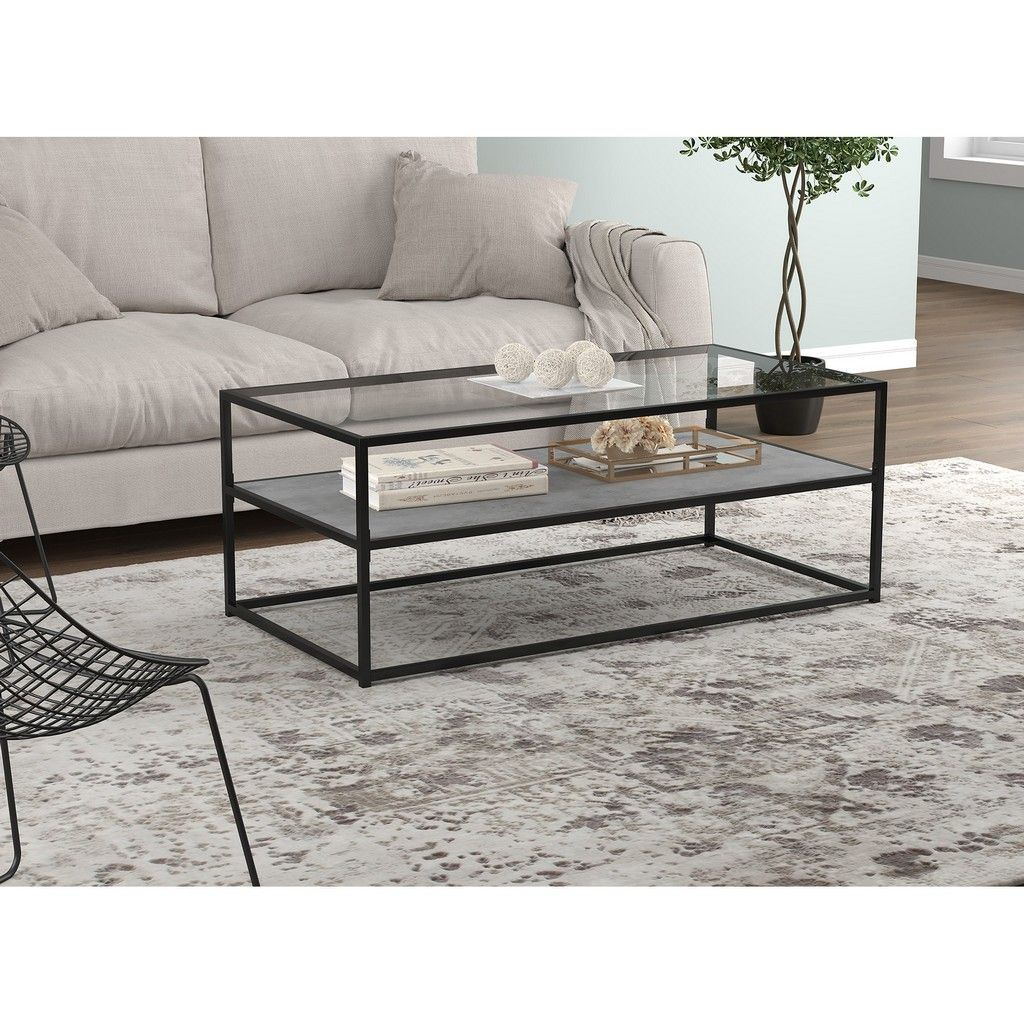 Black Metal Coffee Table With Glass Top - Jessia Wentworth throughout Amherst Glass Top Metal With Cane Shelf Coffee Table Black