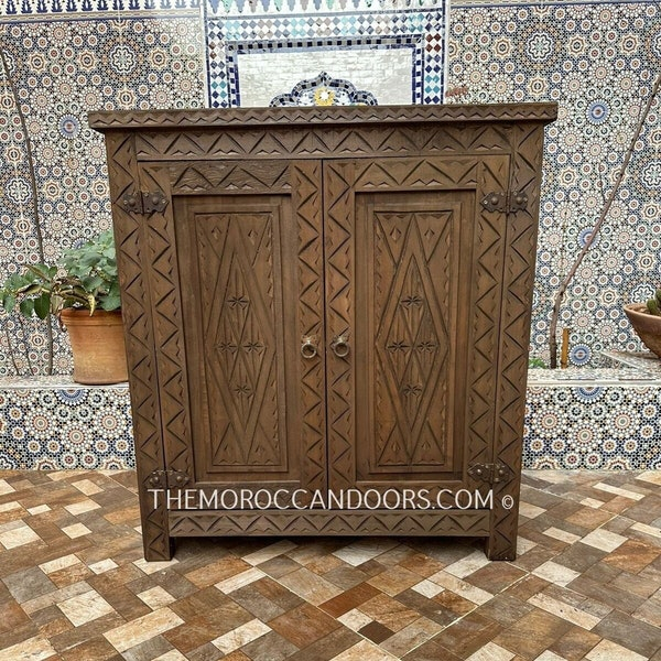 Bohemian Carved Wood Sideboard - Etsy within 71 Solid Wood Boho Distressed Sideboard Cabinet With Artisan Carved Doors