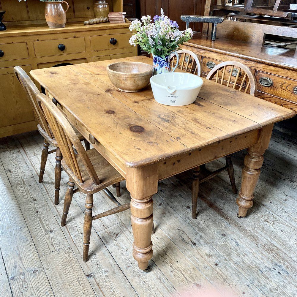 Chunky Victorian Pine Farmhouse Dining Table | Farmhouse Kitchen Tables ... pertaining to The Enduring Appeal of Rustic Dark Pine and Antique Brown in the Aryven Dining Collection