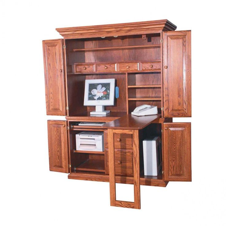Computer Armoire Desk Cabinet Made Of Wood Completed With Small Shelf ... with