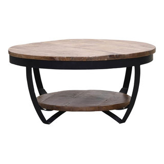 Farmhouse &amp;amp;Amp; Industrial Style Reclaimed Wood 2 Tier Round Coffee Table ... with Barbera Vineyards Round Coffee Table 2 Tone Wood