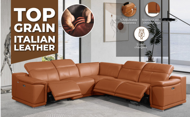 Federico 5-Piece L-Shaped Top Grain Italian Leather Sectional ... throughout The Anatomy of a 5-Piece L-Shaped Sectional Exploring Design and Features