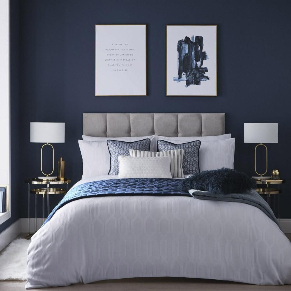 Geometric Blue Velvet Throw - Tess Daly, Midnight Blue | Blue Master ... pertaining to Midnight Elegance Modern Bedroom Board With Shopping List