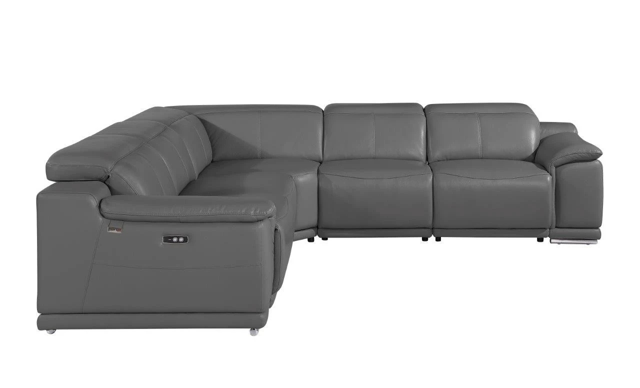 Gray Italian Leather Power Reclining U Shaped Five Piece Corner ... pertaining to Antonio Italian Leather 5-Piece L-Shaped Power Reclining Sectional, Black