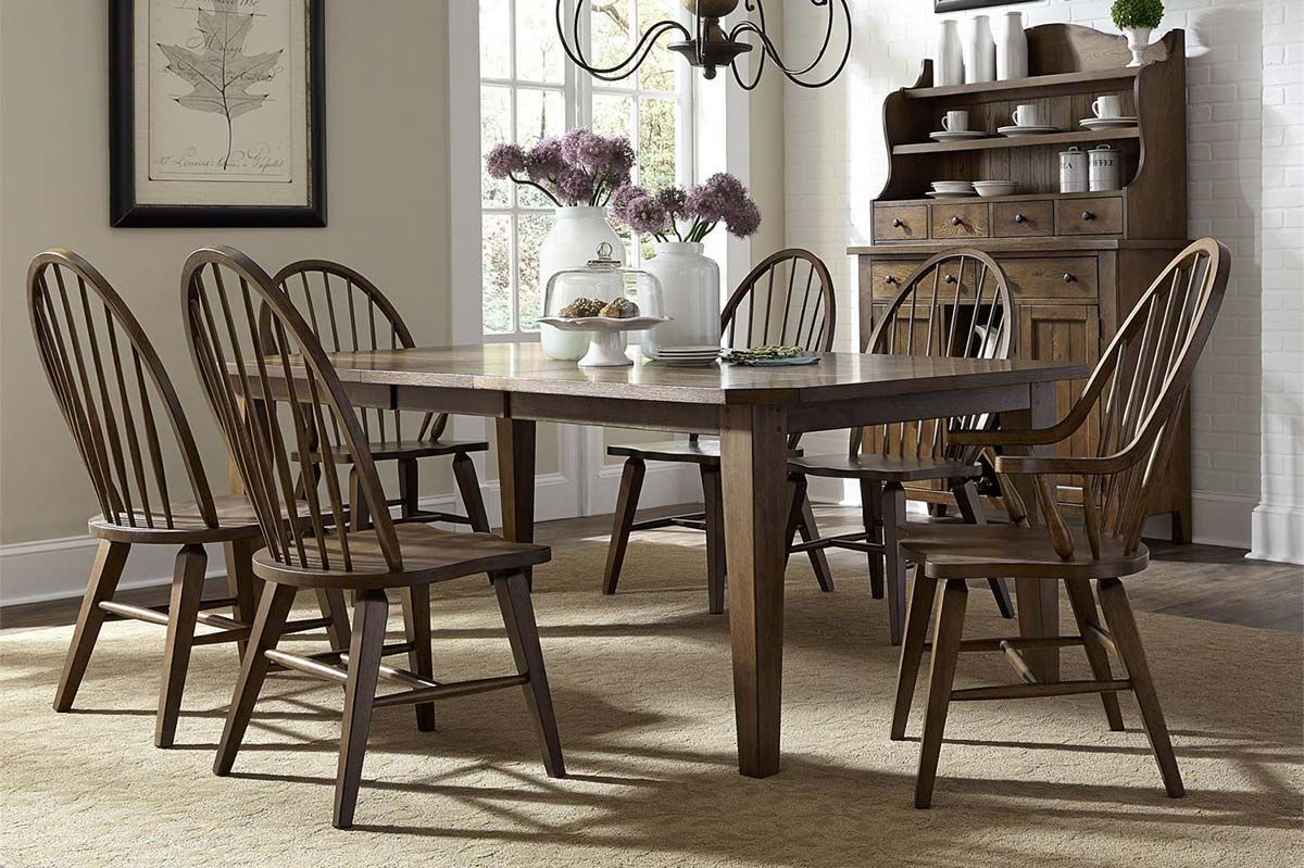 Hampstead 7 Piece Leg Table Dining Set With Windsor Back Side And Arm ... in Exploring the Everyday Functionality of the Mavis Colby 7-Piece Dining Set