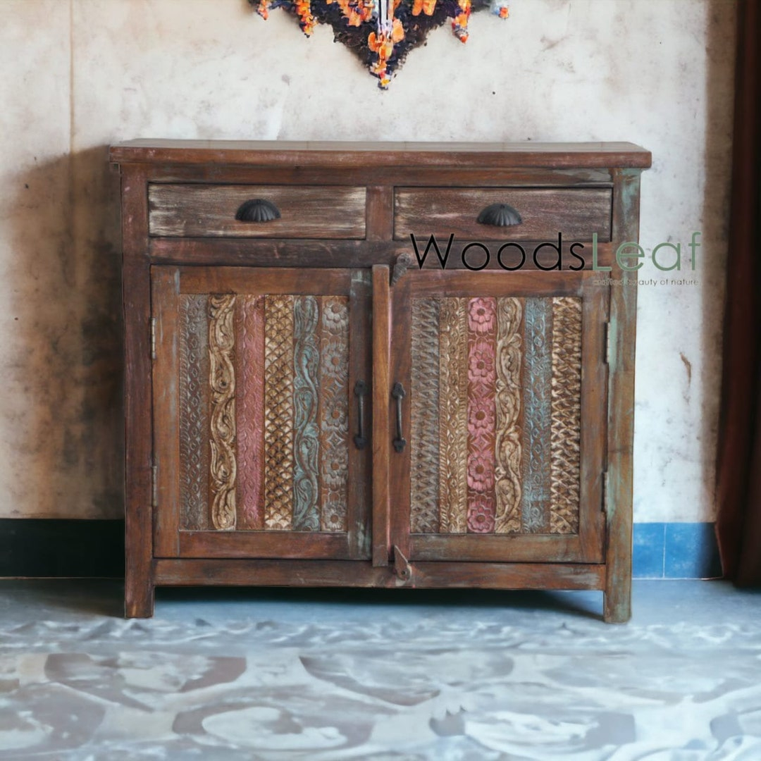 Hand Carved Sideboard Cabinet Storage Units ,Indian Solid Wood ... throughout Unveiling the Allure of the 71 Solid Wood Boho Distressed Sideboard Cabinet Craftsmanship Secrets