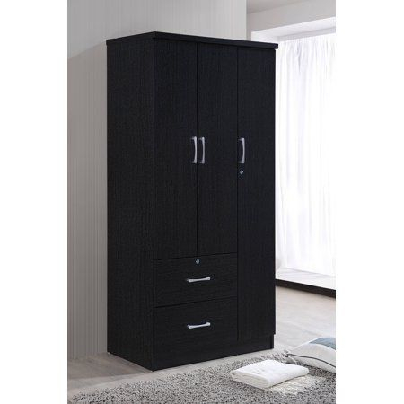 Hodedah 3-Door 36 In. Wide Armoire With 2-Drawers, Clothing Rod And 3 ... regarding 3-Door 36&amp;quot; Wide Armoire With 2-Drawers, Clothing Rod And 3-Shelves, Beech