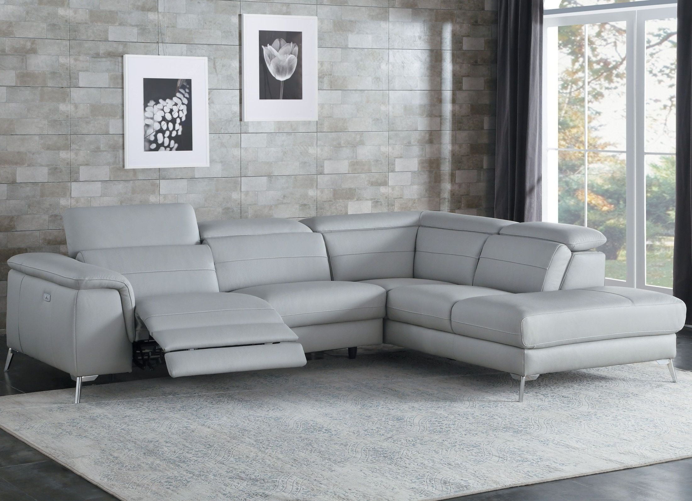 Homelegance Cinque Light Gray Leather Power Reclining Sectional ... within Living Large How the L-Shape Maximizes Your Space and Style