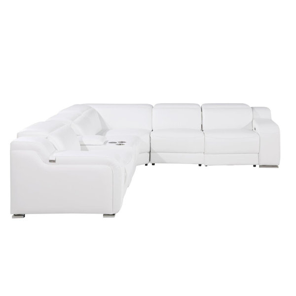 Homeroots White Italian Leather Power Reclining L Shaped Six Piece ... for Antonio Italian Leather 5-Piece L-Shaped Power Reclining Sectional, Dark Gray