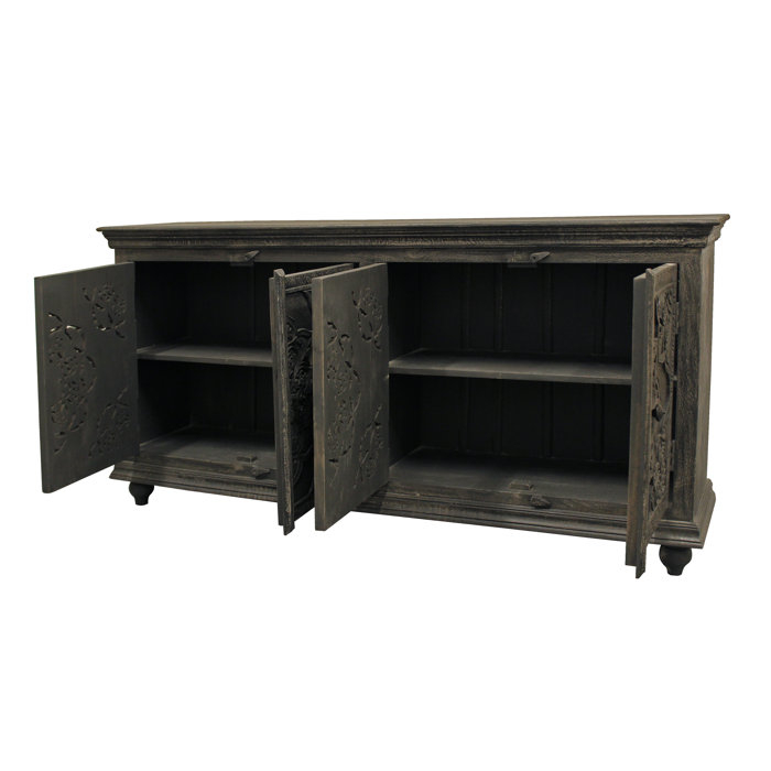 Langley Street Aitkin 71&amp;#039;&amp;#039; Solid Wood Sideboard &amp;amp;Amp; Reviews | Wayfair pertaining to 71 Solid Wood Boho Distressed Sideboard Cabinet With Artisan Carved Doors
