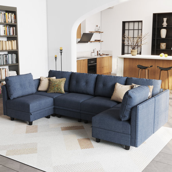 Latitude Run® Tomario 6 - Piece Upholstered U-Shaped Modular Sectional ... pertaining to Ames Boucle Sectionals A Guide to Dimensions and Room Planning