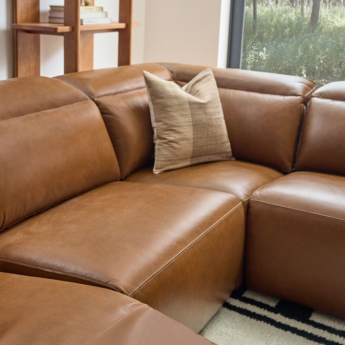 Leo Motion Reclining Leather 5-Piece L-Shaped Sectional (119&amp;quot;) | West Elm in Antonio Italian Leather 5-Piece L-Shaped Power Reclining Sectional, Cognac