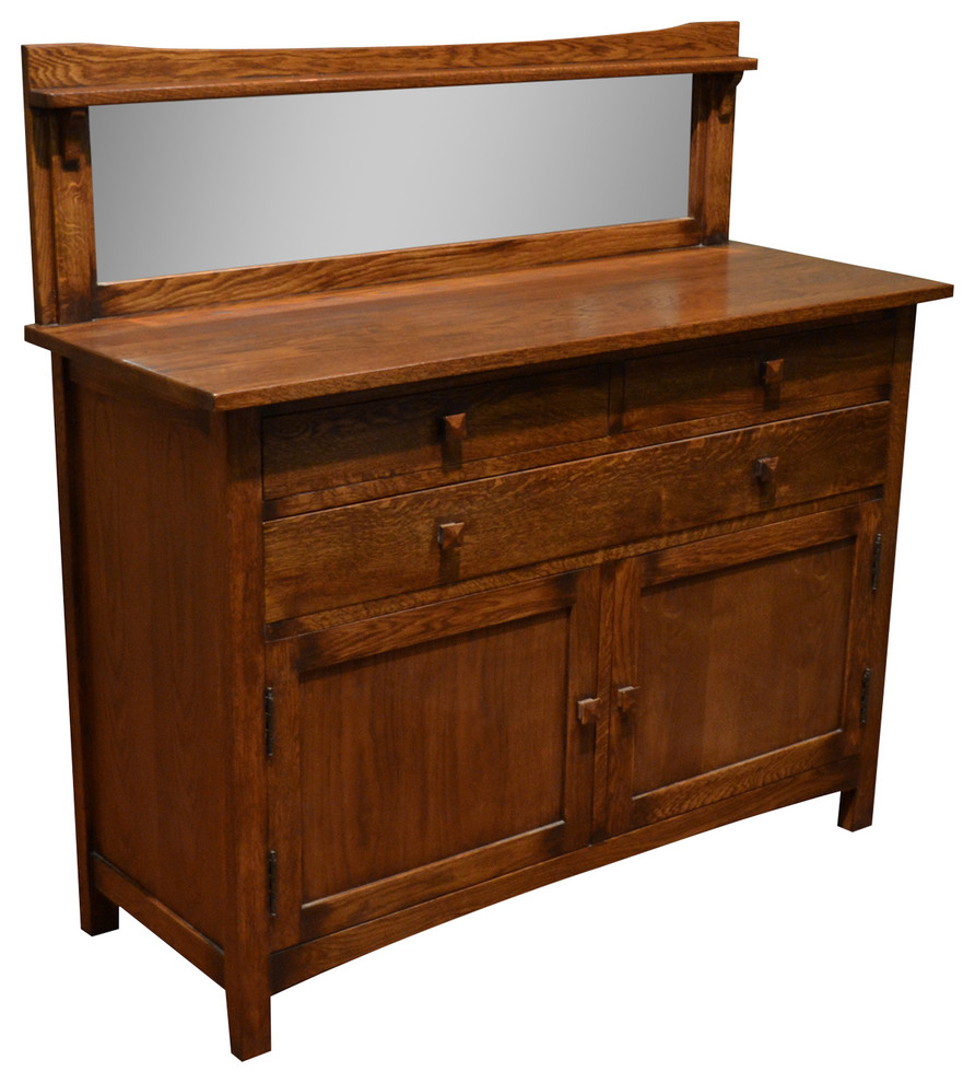 Mission Solid Oak Sideboard Buffet With Back Mirror - Transitional ... with regard to 70&amp;quot; Traditional Mission Oak Sideboard Buffet, Unfinished
