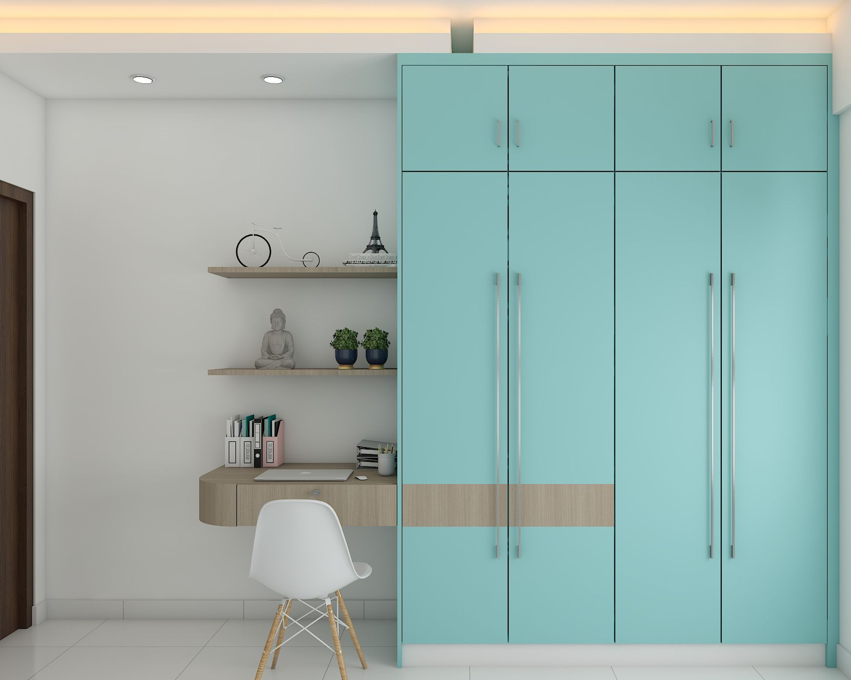Modern Aqua-Blue Wardrobe Design With Attached Study | Livspace intended for Harmonizing Design How the Aqua Fiesta Wardrobe Transforms Room Aesthetics
