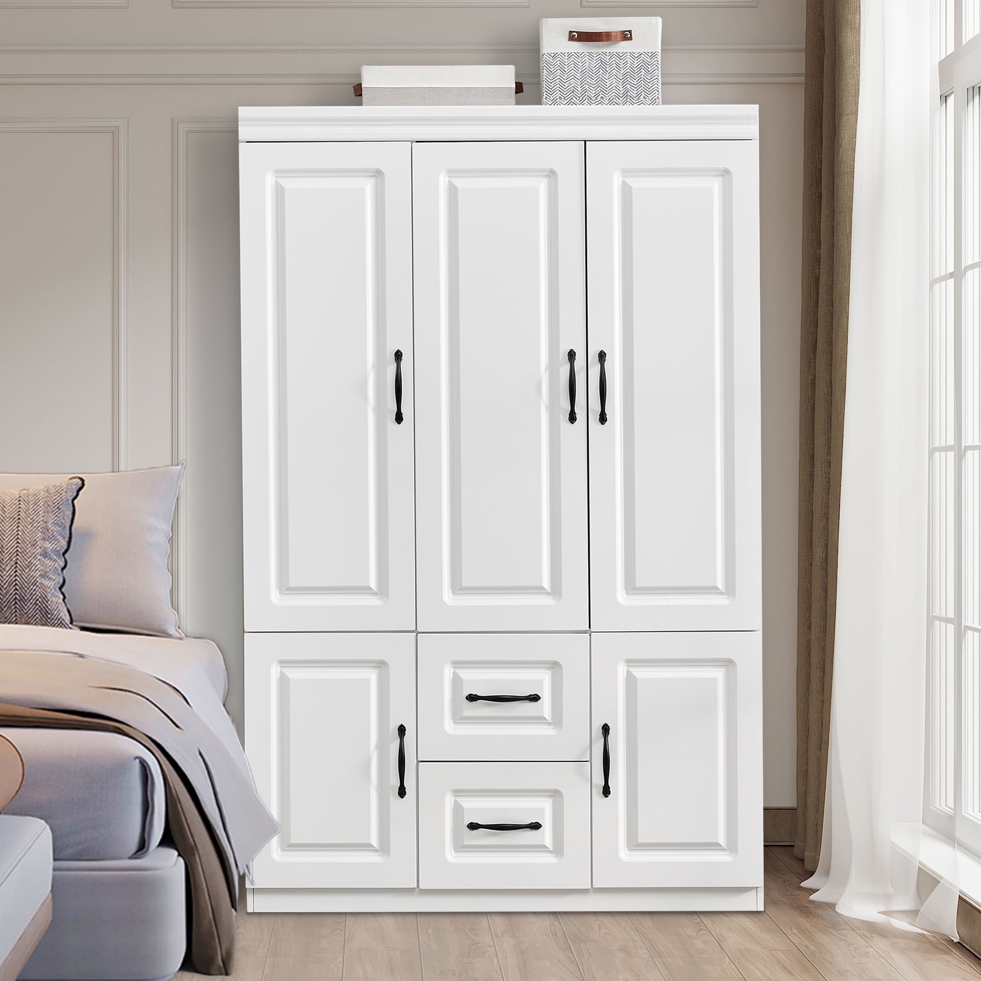 Modmakers Modern Furniture, Bedroom Tall Wooden 3-Door White Armoire ... within Optimizing Bedroom Storage A Comprehensive Guide to 3-Door 36&amp;amp;quot; Armoires