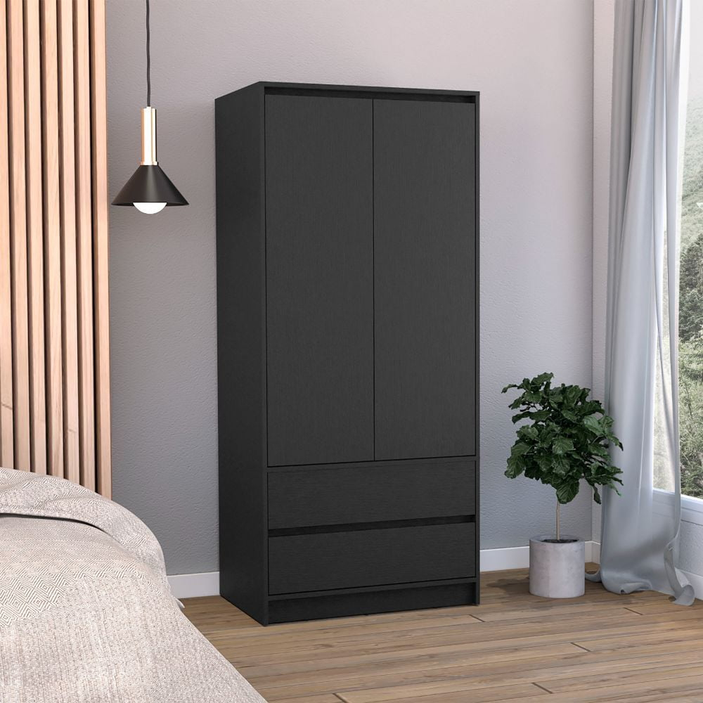 Tuhome Austin 2 Drawers Armoire Engineered Wood Armoires In Black ... inside Avra 2-Drawer Armoire, Black