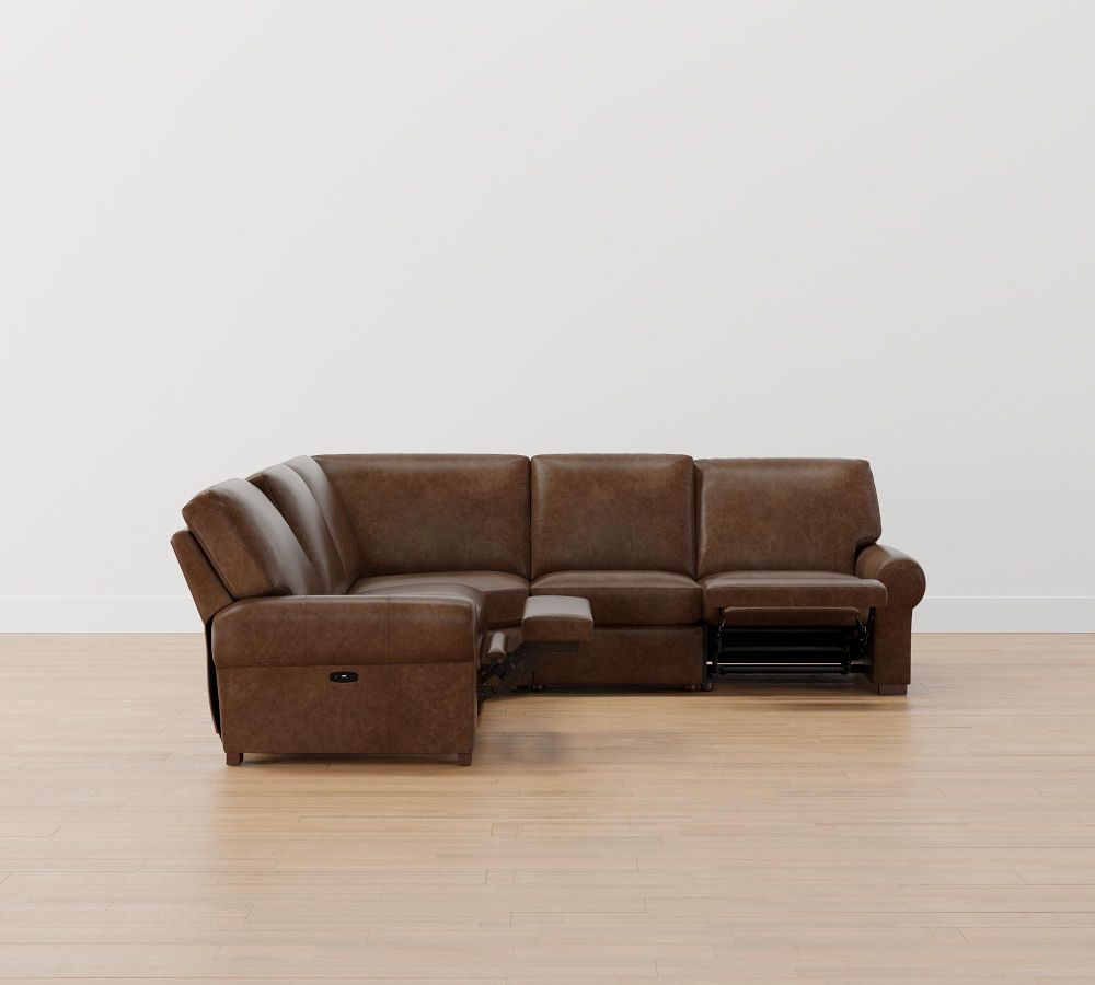 Turner Roll Arm Leather L-Shaped Power Reclining Sectional | Pottery Barn inside Antonio Italian Leather 5-Piece L-Shaped Power Reclining Sectional, Black