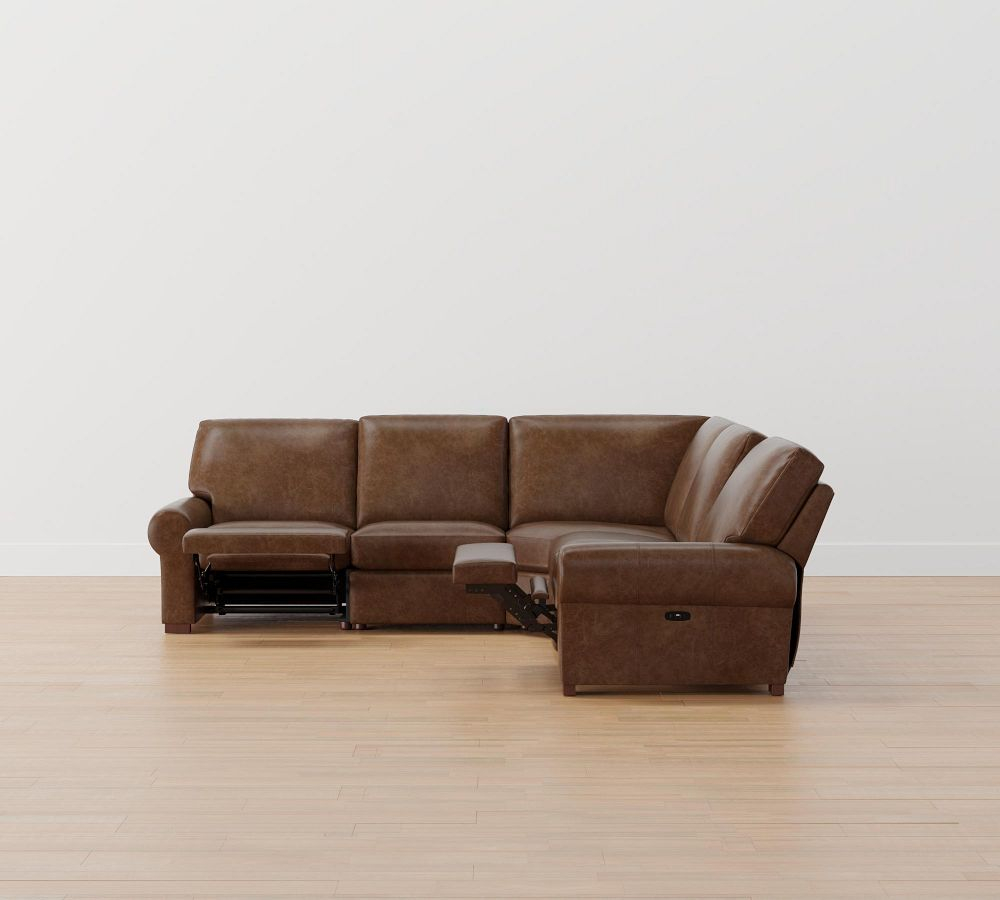 Turner Roll Arm Leather L-Shaped Power Reclining Sectional | Pottery Barn intended for Antonio Italian Leather 5-Piece L-Shaped Power Reclining Sectional, Light Gray