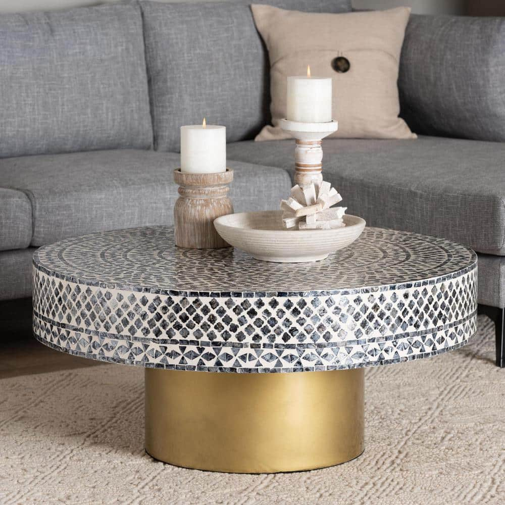 Bali &amp;amp;Amp; Pari Idra 35.4 In. Mosaic Black And White Round Capiz Coffee ... for Discover the Allure of Round Capiz Shell Coffee Tables