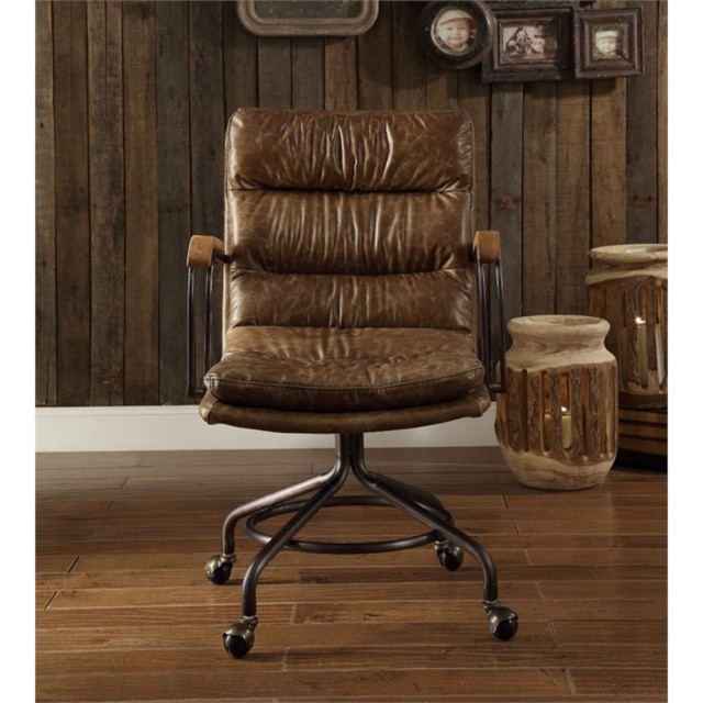 Bowery Hill Transitional Leather Swivel Office Chair In Vintage Whiskey ... within