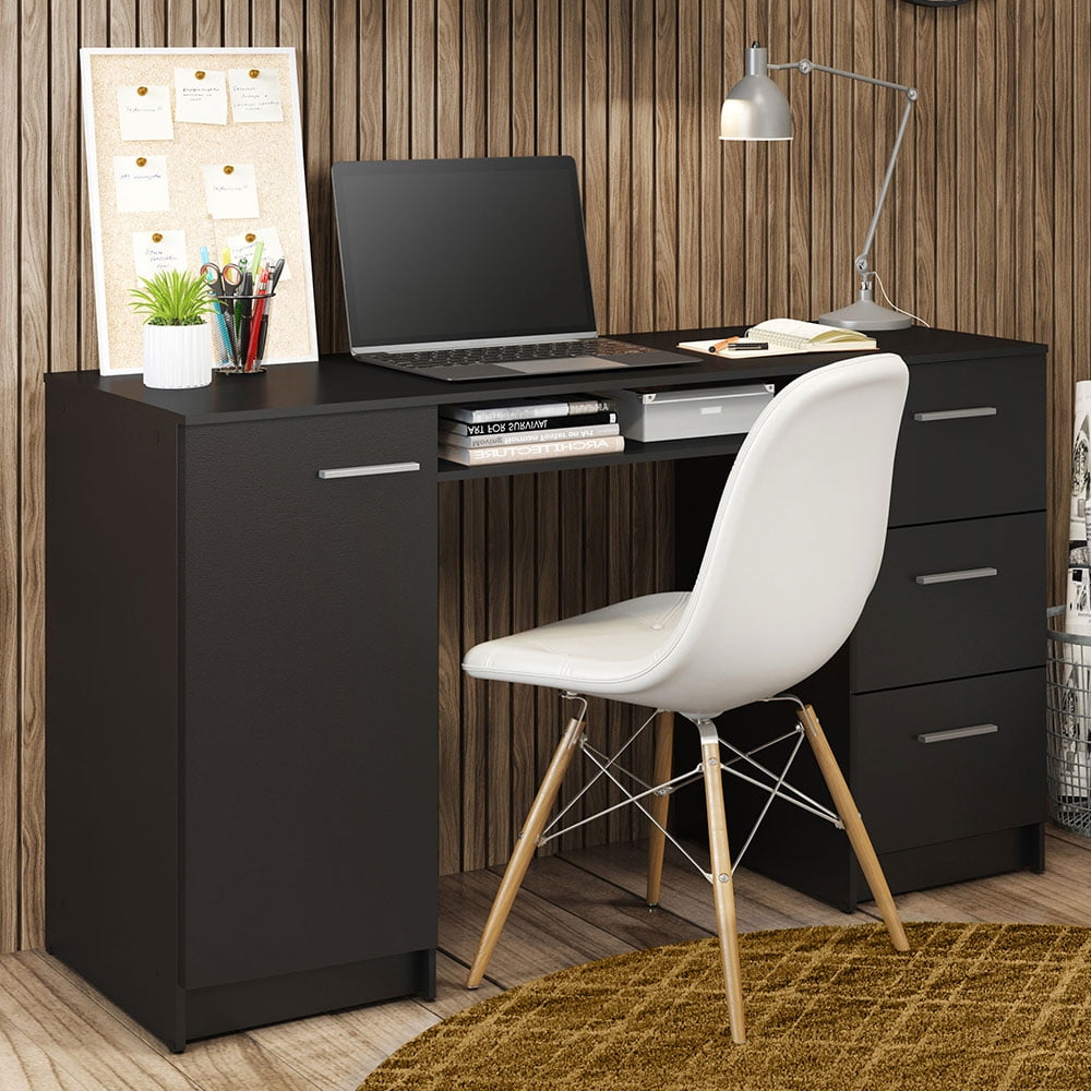 Buy Madesa Modern Office Desk With Storage Drawers 53 Inch, Study Desk ... throughout Why a Black Modern Computer Armoire Desk Might Be Your Next Smart Home Office Upgrade