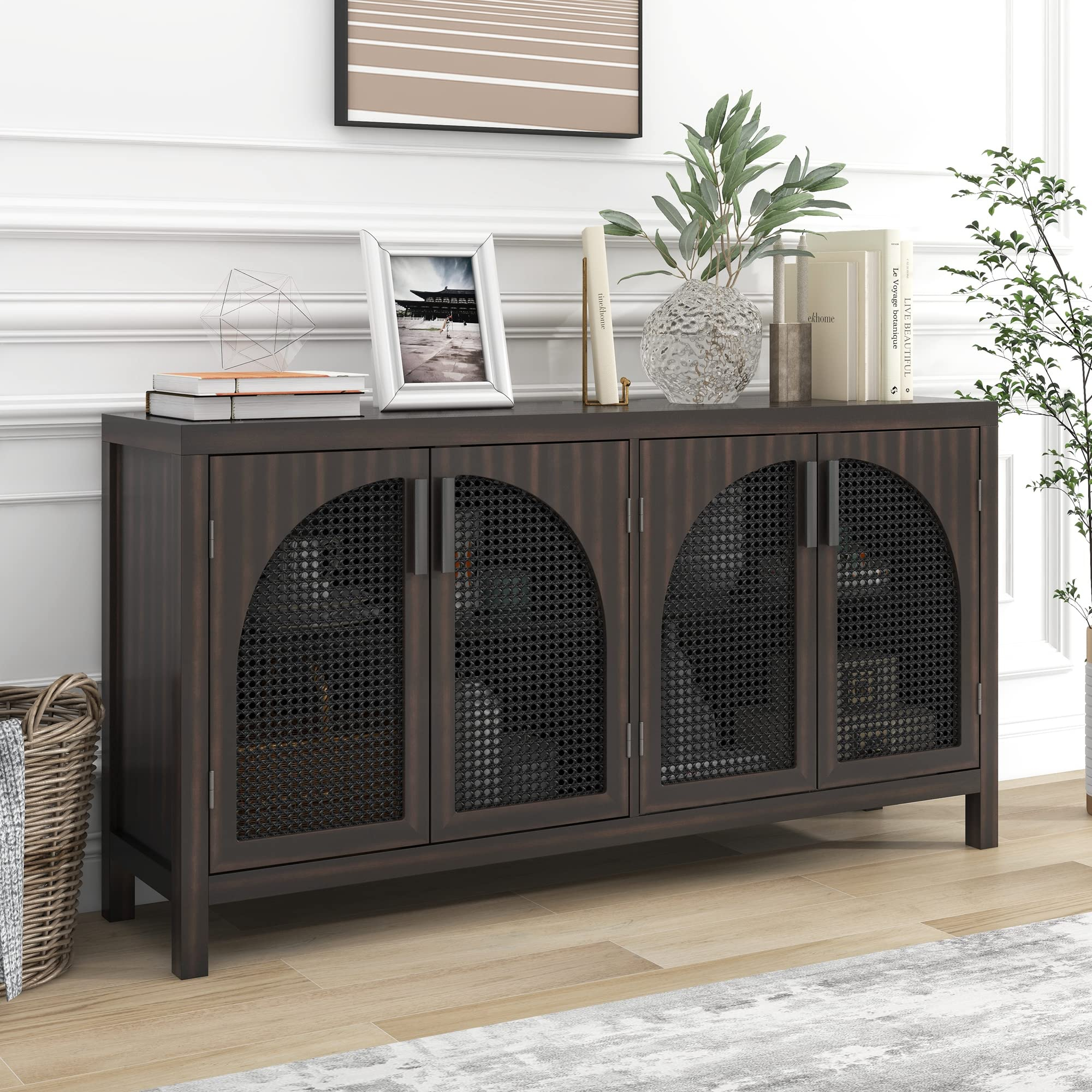 Buy Vzadgwa Buffet Sideboard Cabinets With Arched Rattan Door, Metal ... with regard to From Dining Room to Living Space Repurposing the Versatile Rattan Buffet