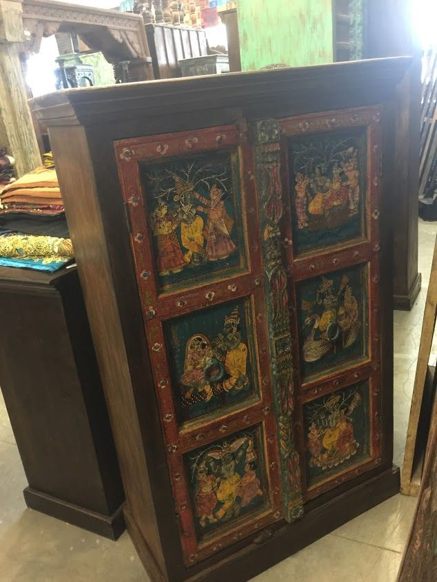 Consigned Antique Armoire Krishna Hand Painted Ancient Indian Art ... with regard to The Art of Appraisal for Consigned Antique Armoires