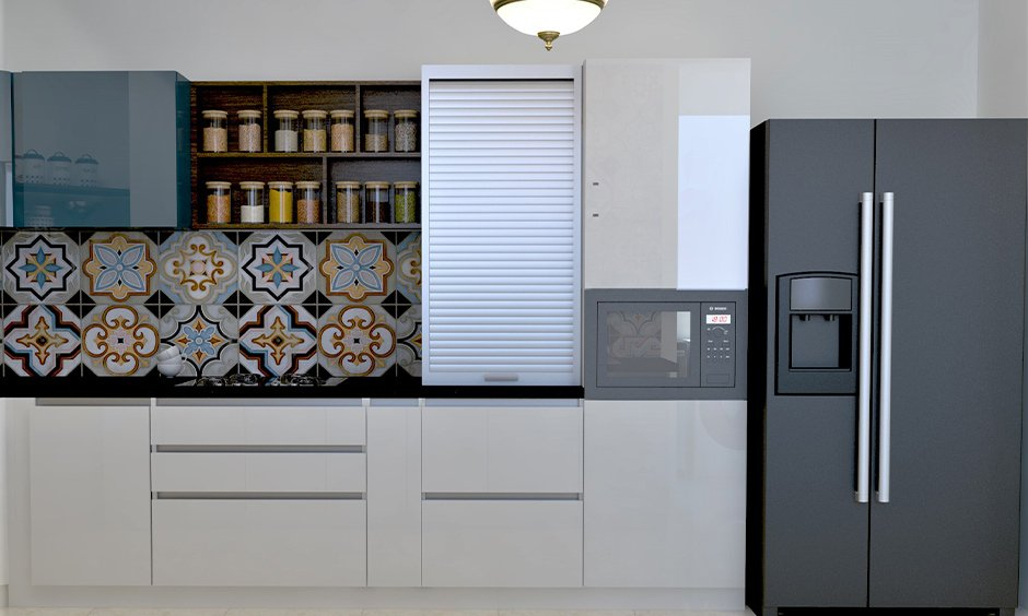 Different Types Of Kitchen Shutters For Your Home | Design Cafe intended for Integrating Your Shutter White Wood Cabinet A Guide to Black Handle Accents