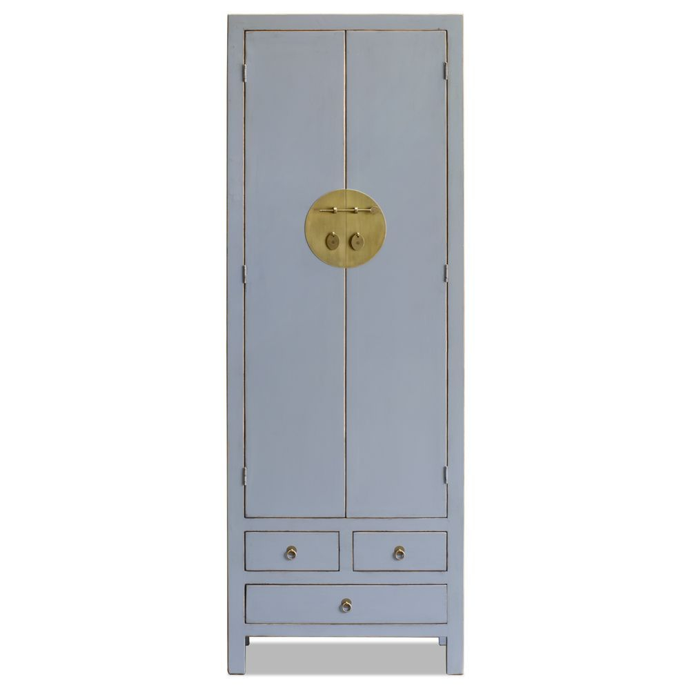 Distressed Pastel Blue Elmwood Chinese Ming Armoire | Wardrobe Cabinets ... regarding