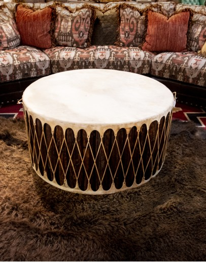 Drum Rawhide Leather Coffee Table - Brown White, Southwestern | Adobe ... in