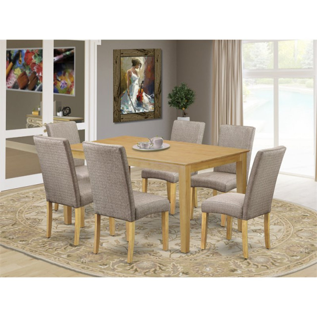 East West Furniture Capri 7-Piece Wood Dining Set In Oak/Dark Khaki ... regarding