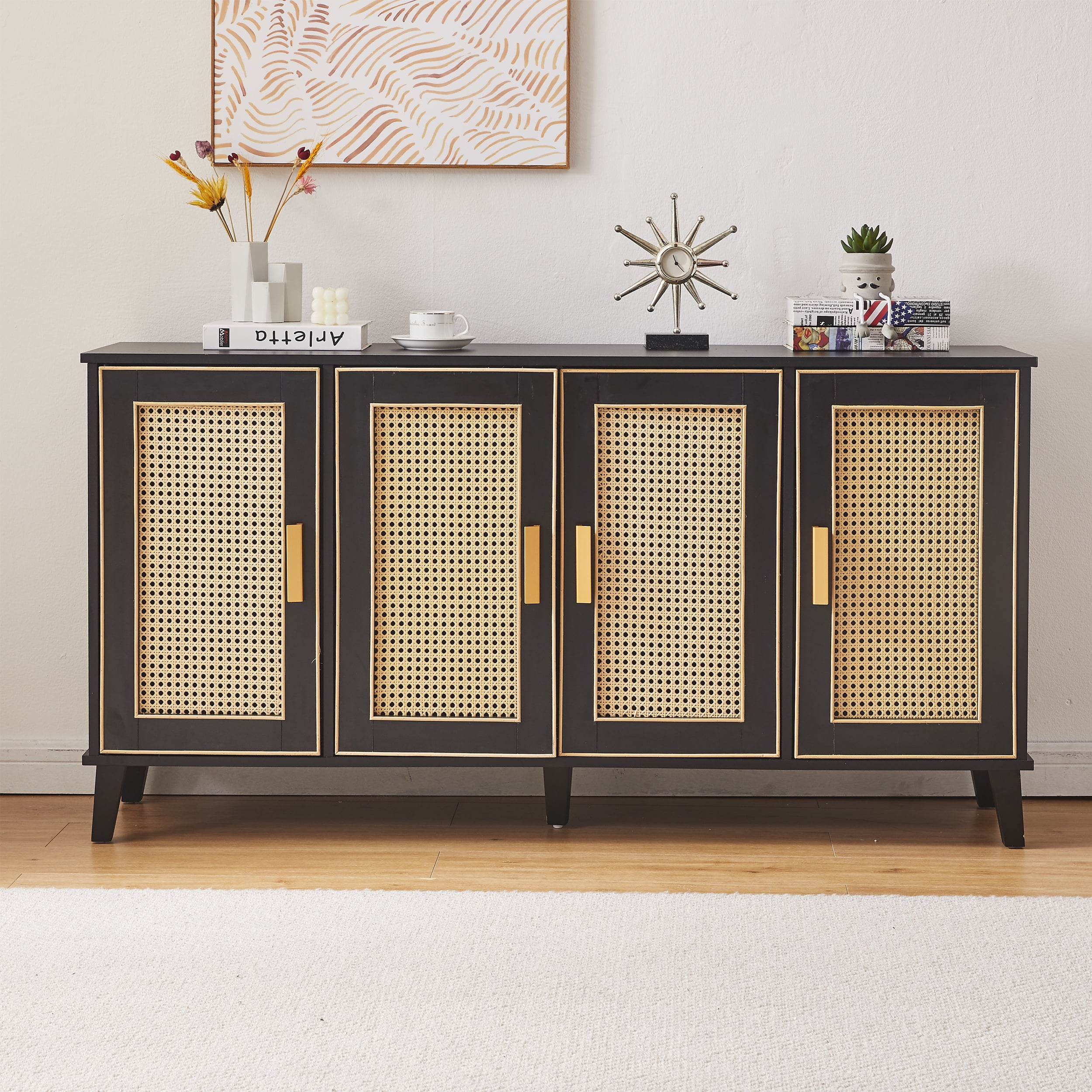 Elegant Rattan Buffet Long Sideboard,Luxury Freestanding Storage Wicker ... throughout From Dining Room to Living Space Repurposing the Versatile Rattan Buffet