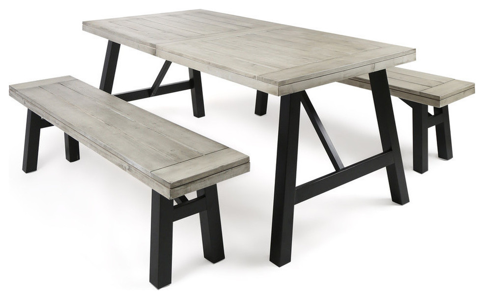 Gdf Studio 3-Piece Amaya Indoor Farmhouse Light Gray Acacia Wood Picnic ... for A Guide to Assembling Your GDF Studio Amaya Indoor Picnic Set