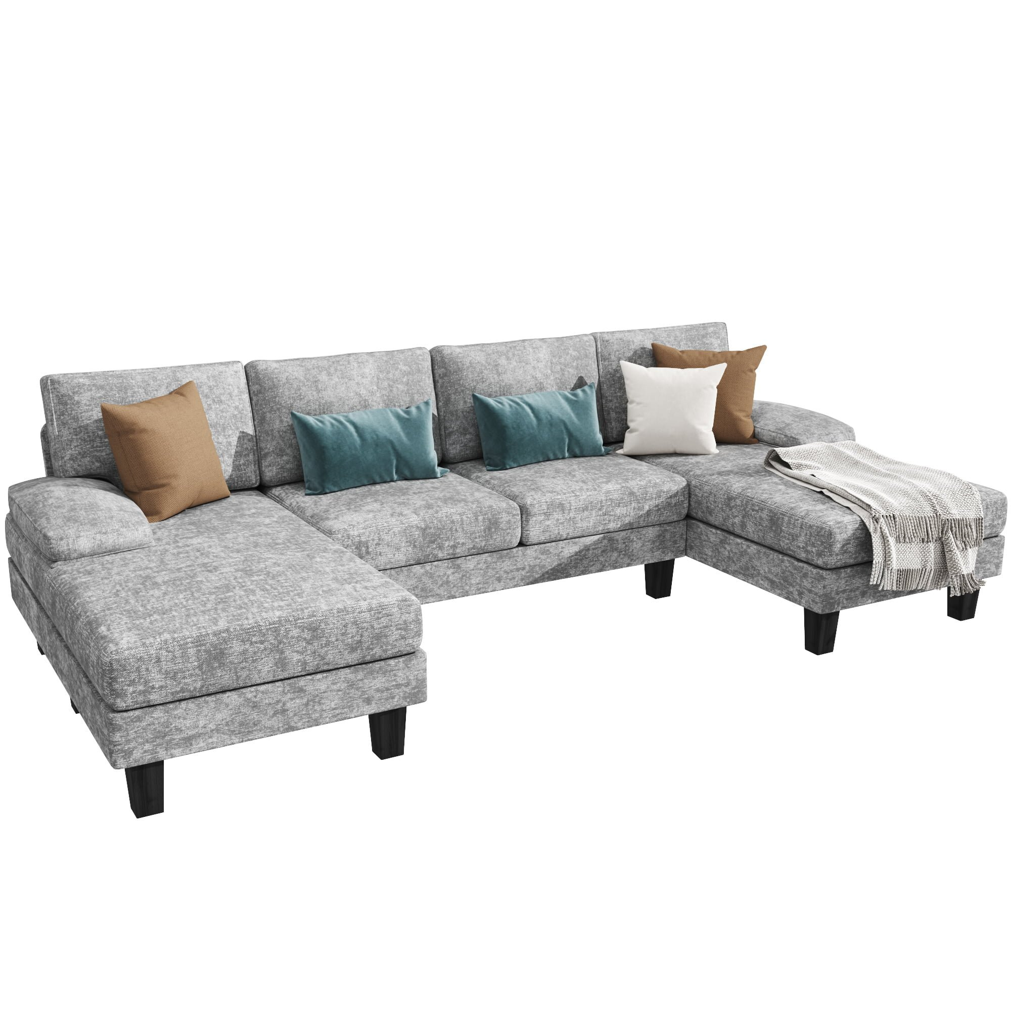 Modern U-Shape Sectional Sofa, Chenille Fabric Modular Couch, 4 Seat ... regarding