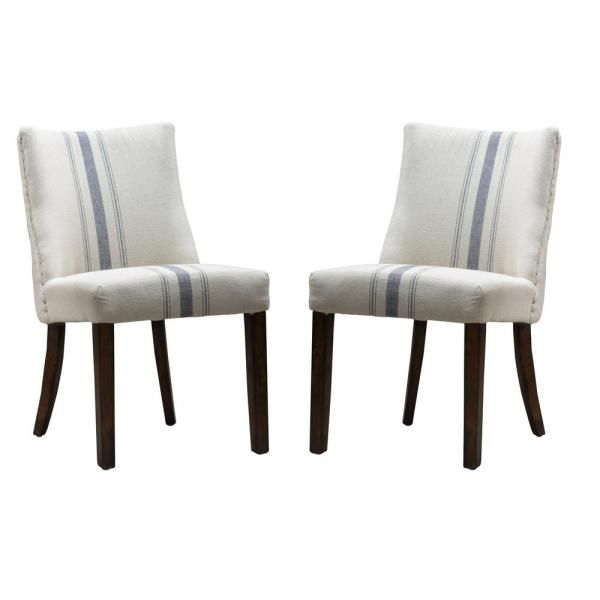 Noble House Harman Blue Stripe On Beige Linen Dining Chair (Set Of 2 ... intended for