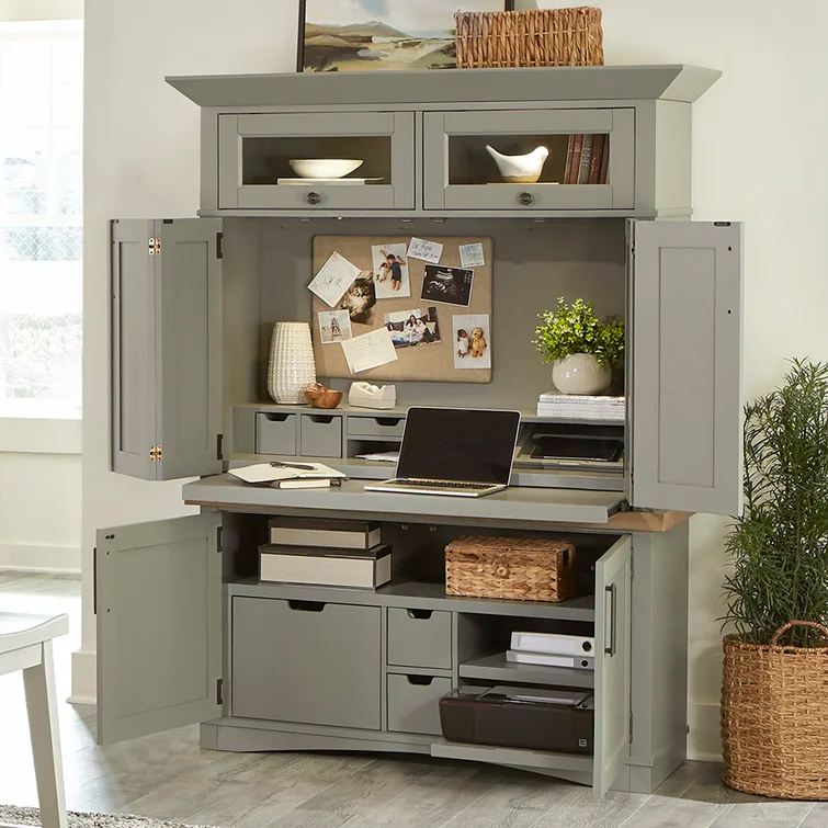 Red Barrel Studio® Harjot Solid Wood Armoire Desk &amp;amp;Amp; Reviews | Wayfair ... throughout Why a Black Modern Computer Armoire Desk Might Be Your Next Smart Home Office Upgrade