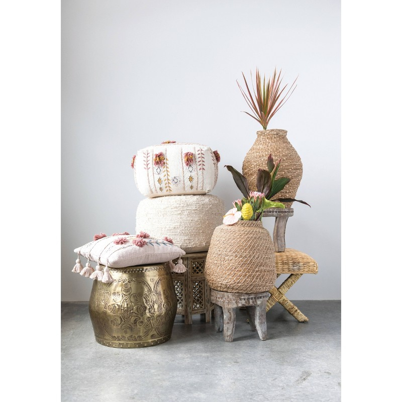 Storied Home Woven Water Hyacinth And Wood Accent Table Brown : Target in