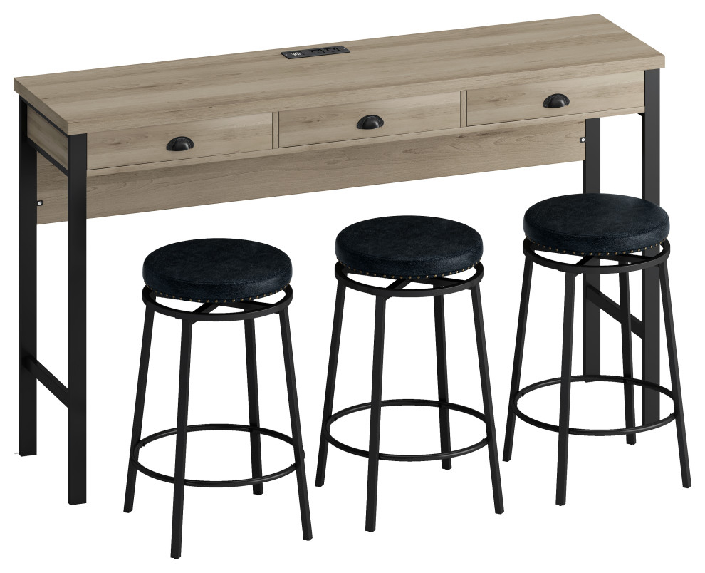 Tateus 3-Drawer Long Dining Table Set With Power Outlets, Bar Kitchen ... within Why the TATEUS Black Dining Set is a Game Changer for Modern Interiors