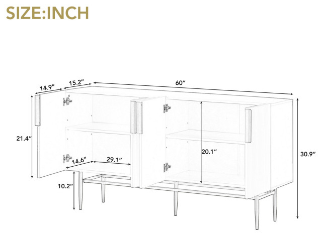 Tateus 60&amp;quot; Modern Elegant 4-Door Sideboard,Gold Metal Handle Storage ... inside Why the TATEUS Black Dining Set is a Game Changer for Modern Interiors