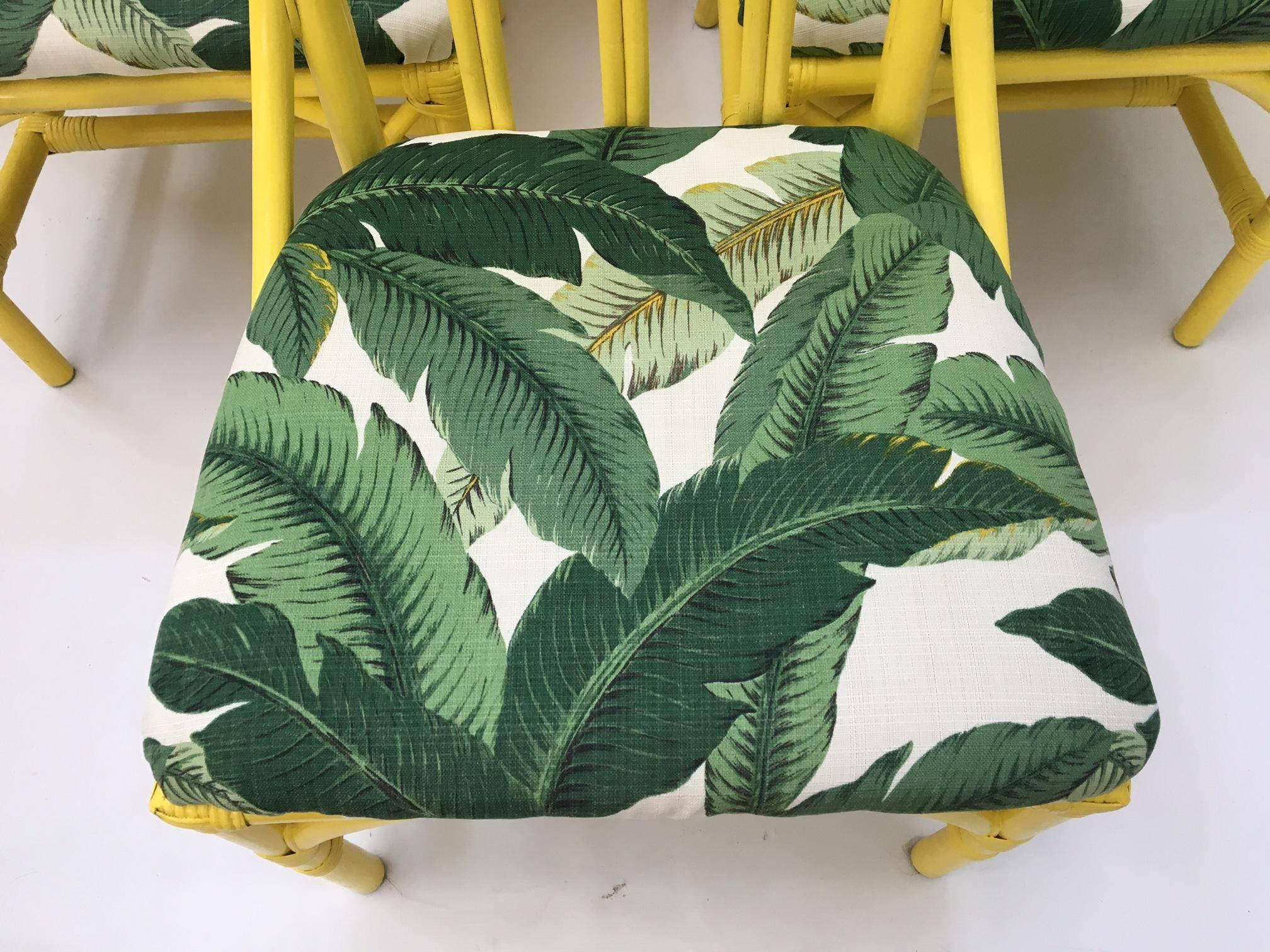 Tropical Banana Leaf Print Bamboo Rattan Dining Chairs By Henry Link At ... with