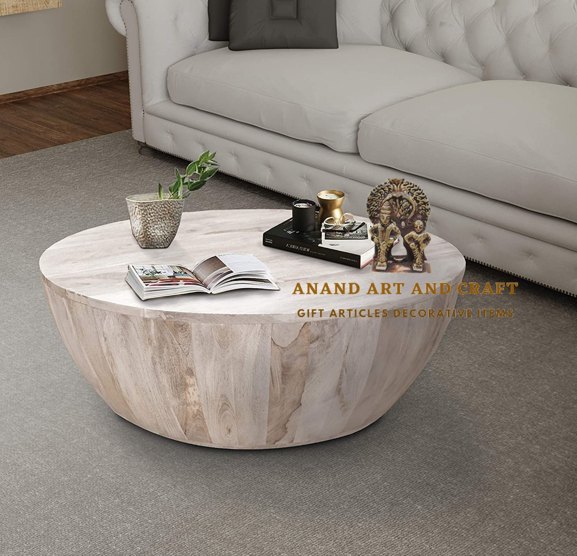 Wooden Coffee Table Cocktail Table Wood White Wash Color Round - Etsy pertaining to
