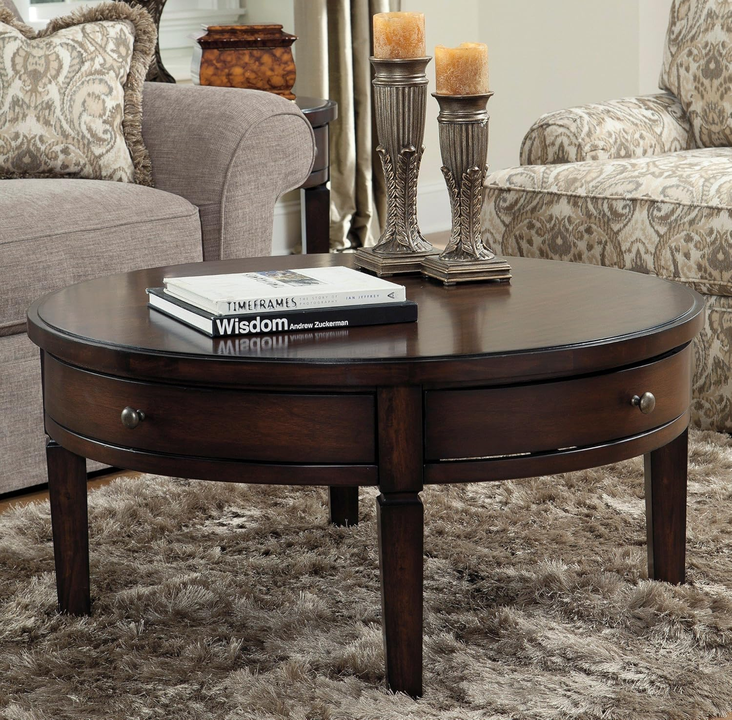 Amazon.com: Holloway Dark Brown Round Cocktail Table : Home &amp;amp;Amp; Kitchen regarding The Enduring Appeal of the Cascade Dark Brown Round Cocktail Table